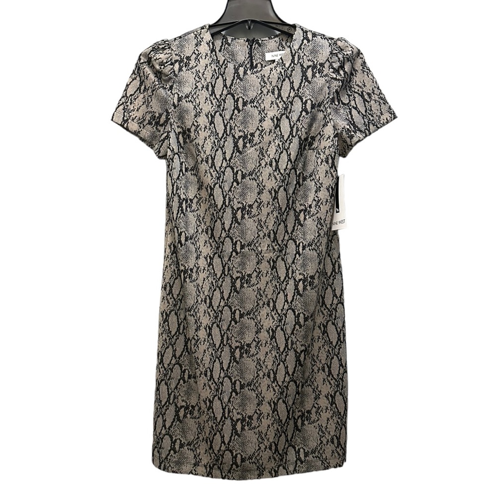 Nine West Women’s Scoopneck Snakeskin Short Sleeve Ruched Dress NWT